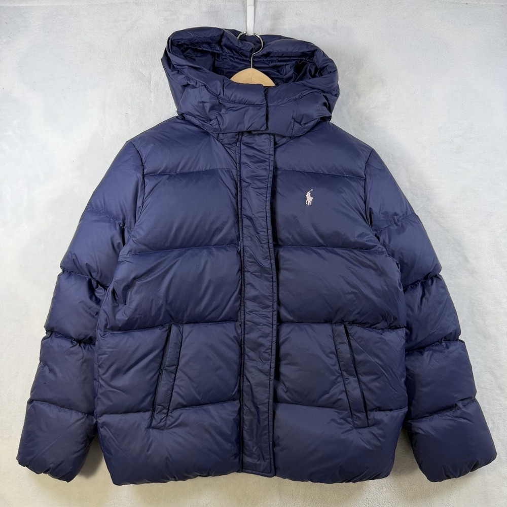 Polo Ralph Lauren Performance Puffer Jacket Boys L Navy Hooded Zip Logo